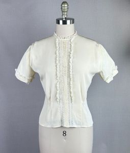 50s Beige Rayon Lace Suit Blouse by LaFemme, B38