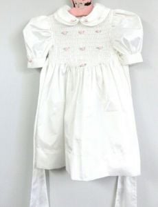 Vintage Girls Party Dress Polly Flinders Smocked White  3T Petticoat Roses