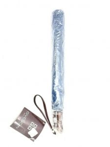 Vintage Givenchy  Spell Out Logo Blue  Silver Umbrella One Touch Parasol  NWT  - Fashionconservatory.com