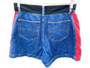 VTG 80's -90s Denim Union Bay Short Shorts 100% Cotton Red Sides Sz 13 Womens - Fashionconservatory.com
