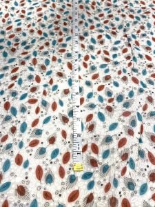 Vintage Cold Rayon Dress Fabric Yardage #2 Gray w/Red Blue Green Feathers 41x105