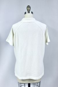 VTG 1960s Printed Textured Nylon Short Sleeves Top  Space Era L/XL  RWB - Fashionconservatory.com