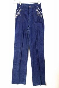 VTG 80s Deadstock Stuffed Straight Leg High Waist Lace Denim Womens Jeans 24x36