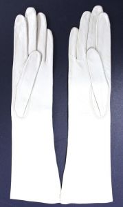 Vintage White Kid Leather Gloves Dawnelle 14''  made in USA size 6.5 - Fashionconservatory.com