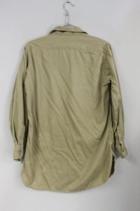 1940s WW2  Khaki Cotton Work Shirt 2 Pocket Vtg Small Distressed 42'' chest - Fashionconservatory.com