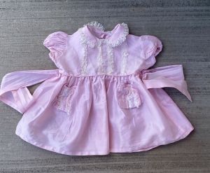 Vintage Baby Girls Party Dress Pink Lace 2 To 3 T 24” Chest