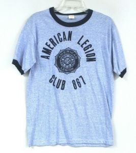 vintage 70s 80s Ringer T Shirt - Blue American Legion Tri Blend L Like new