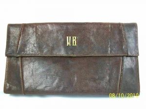 Vintage Ladies Purse Brown Reptile Clutch Bag 1940’S Monogrammed WR