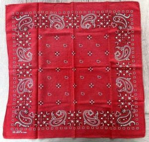 2 Vintage RED Bandanas Paisley Fast Color RN13960 Handkerchief Selvedge