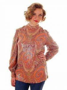Vintage Womens Sequined Psychedelic Paisley Tunic 1960s Medium