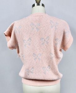 80s VTG Fairy Kei Sweater Pastel Pink Lurex Silver Bows  L Kawaii NWT Picture - Fashionconservatory.com