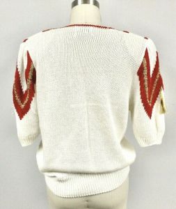 Vintage Christine Womens M Sweater Red White Glam Gold Fringe 80's Avant Garde  - Fashionconservatory.com