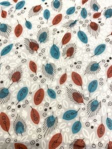 Vintage Cold Rayon Dress Fabric Yardage #2 Gray w/Red Blue Green Feathers 41x105 - Fashionconservatory.com