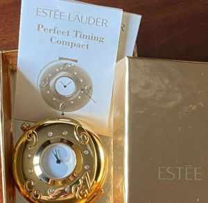 VTG 2001 ESTEE LAUDER~Crystal Compact Pocket Watch *PERFECT TIMING* 