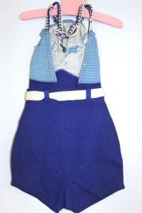 Girls VTG Swimsuit 1930s Old Store Stock Blue 2 tone Wool 1936 Sz 36 Sil-Tpt NWT - Fashionconservatory.com