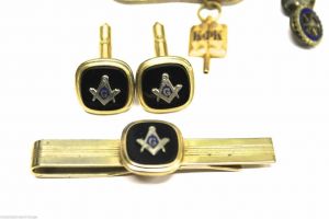 VTG Masons Masonic Lot of Jewelry Penny Tie Bar & Cuffs 12 pins+ More Penna - Fashionconservatory.com