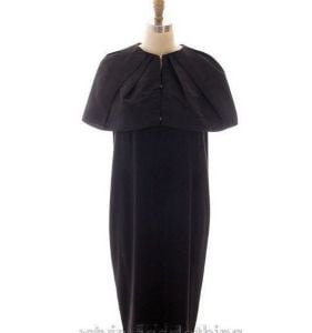 Lanvin Hiver 2007 Black Dress Column Clubwear Hobble Style w Cape Collar M Knee - Fashionconservatory.com