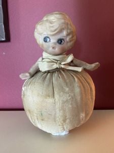 Adorable Antique 5 3/4'' Bisque Kewpie Pincushion Doll 1930s