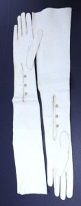 Antique White Kid Leather Opera Length Gloves Womens 6 3/4  Made Italy 21'' Long