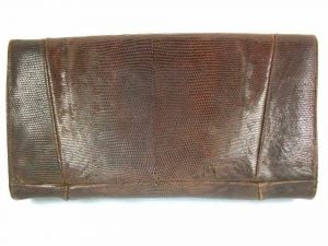 Vintage Ladies Purse Brown Reptile Clutch Bag 1940’S Monogrammed WR - Fashionconservatory.com