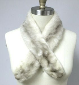 WOMENS Azurene MINK Fur Collar Slip thru With CLips  36'' Long Silver Ivory - Fashionconservatory.com
