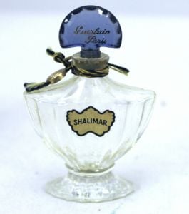 Vtg Guerlain Shalimar Perfume 1/4 oz  Bottle Paris FRANCE Empty 3'' Tall Cobalt
