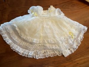 VTG RUFFLES LACE Circle Skirt Sheer Baby Doll Dress 1T White & Yellow 1950s - Fashionconservatory.com