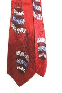 1950's VTG Swing Era NECKTIE TIE Rayon Helmsley King Zoot Suit 4'' Maroon Print - Fashionconservatory.com