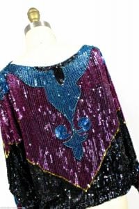METAMORPHOSIS Sequins Top Poncho Boho M Purple Black Teal Art Deco Etro GOLDBERG - Fashionconservatory.com