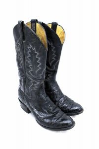 MENS PANHANDLE SLIM  COWBOY OSTRICH SKIN LEATHER BLACK BOOTS SIZE 8.5 D - Fashionconservatory.com