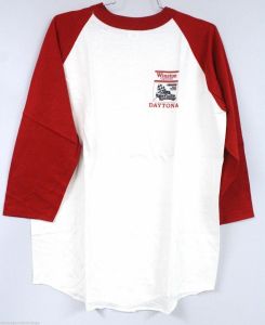 VTG Ringer T Shirt Mens  Bells Sportswear WInston Cup Daytona Baseball  L NOS