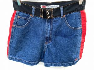 VTG 80's -90s Denim Union Bay Short Shorts 100% Cotton Red Sides Sz 13 Womens