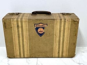 Vintage Bucknell University Suitcase Striped Tweed Brown 20''  30's 40's Luggage  - Fashionconservatory.com