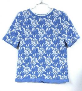 80s VTG Fairy Kei Sweater Pastel Blue Aurora Roses Lurex Sz M Kawaii  - Fashionconservatory.com