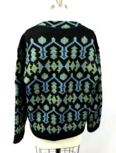 VTG Patrik Peele Studio Wool Sweater Nordic Geometric Blue Green Black L 50'' Uni - Fashionconservatory.com