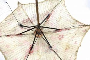 Antique  Victorian Parasol Linen Floral Print Needs Repair  Doll Umbrella? 18'' - Fashionconservatory.com