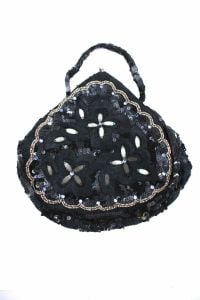 VTG 1940s Purse Black Beaded/Sequins Teardrop Shape WW2 Belgium Evening Bag