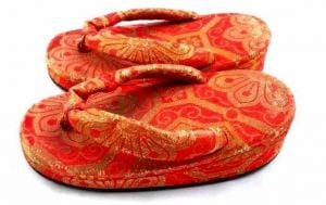 Japanese Thongs Antique Childrens Shoes   Red Damask Provenance - Fashionconservatory.com