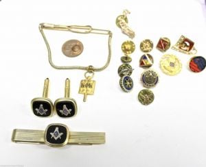 VTG Masons Masonic Lot of Jewelry Penny Tie Bar & Cuffs 12 pins+ More Penna