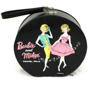 VTG 1963 Round Vinyl Barbie & Midge Travel Pals Case Bag