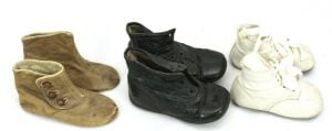 3 PAIR Antique  Victorian Childs Baby Shoes Boots Button Up Doll SHoes 4''-4.5''