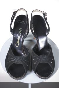 Black suede 1950s slingback sandals lucite heels by QualiCraft | Size 7 B - Fashionconservatory.com