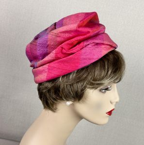 Vintage 70s Pink Scrunch Pillbox Hat, Saks Fifth Avenue