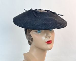 Vintage 40s Navy Blue Open Crown Tilt Circle Brim Hat by Debutante Saks Fifth Avenue - Fashionconservatory.com