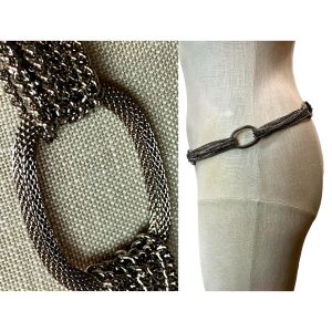Vintage Silver Multi Chain Belt with Large Textured Ovals - Fashionconservatory.com