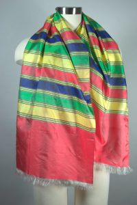 Pastel rainbow colorful stripes large silk scarf 1950s