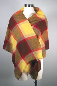 Large plaid wool scarf shawl or wrap 1950s brown yellow red - Fashionconservatory.com