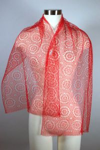 Bright red cobweb lace scarf 1950s-60s nylon headscarf
