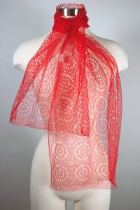 Bright red cobweb lace scarf 1950s-60s nylon headscarf - Fashionconservatory.com
