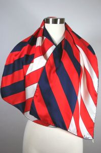 Deadstock red white blue stripes silk scarf 1960s rectangular